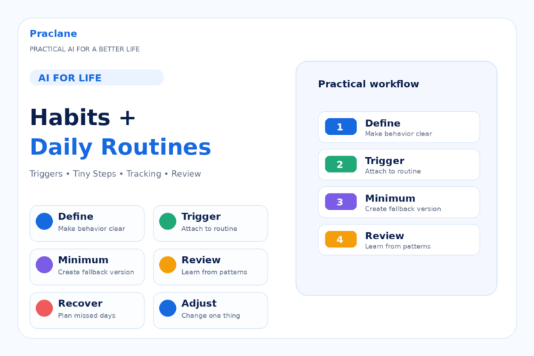 How to use ChatGPT for habits and daily routines with triggers, minimum versions, tracking, recovery plans, and weekly reviews
