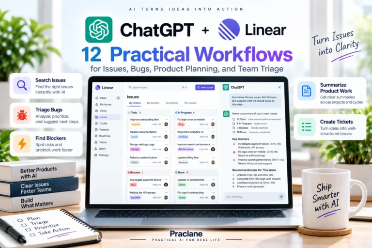 ChatGPT and Linear workflows for issue search, bug triage, blockers, product planning, summaries, and ticket creation