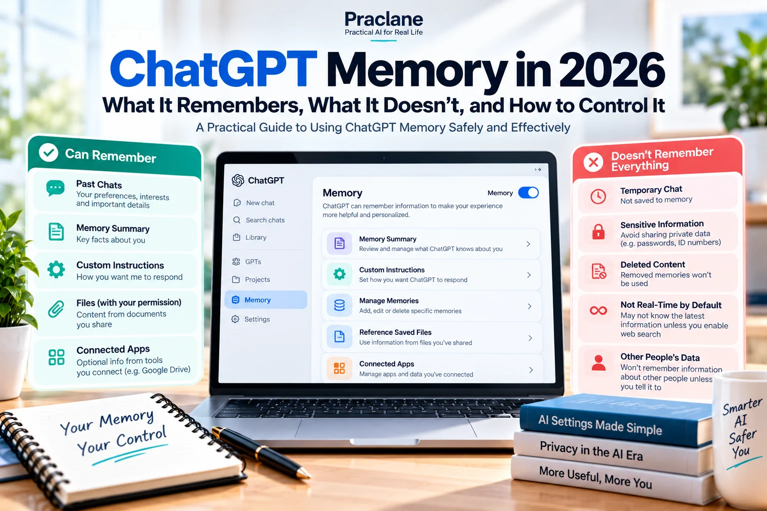 ChatGPT Memory in 2026 guide showing what ChatGPT can remember and how to control memory settings