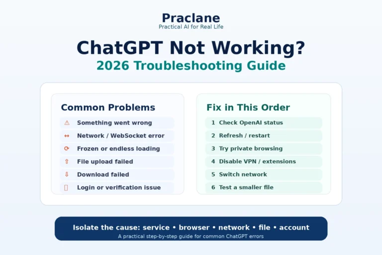 ChatGPT troubleshooting guide for errors, network problems, frozen loading, uploads, downloads, and login issues