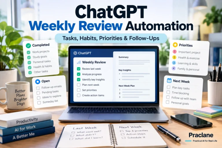 ChatGPT weekly review automation for tasks, habits, priorities, follow-ups, and planning the next week