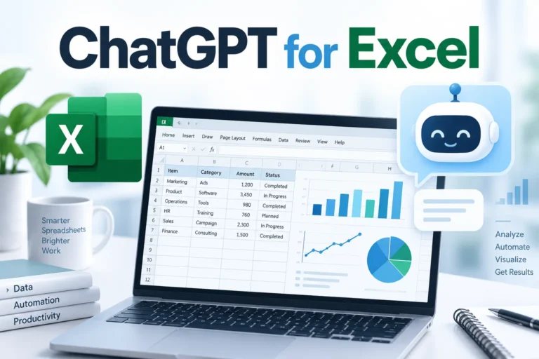 ChatGPT for Excel guide with spreadsheet analysis, charts, formulas, and automation