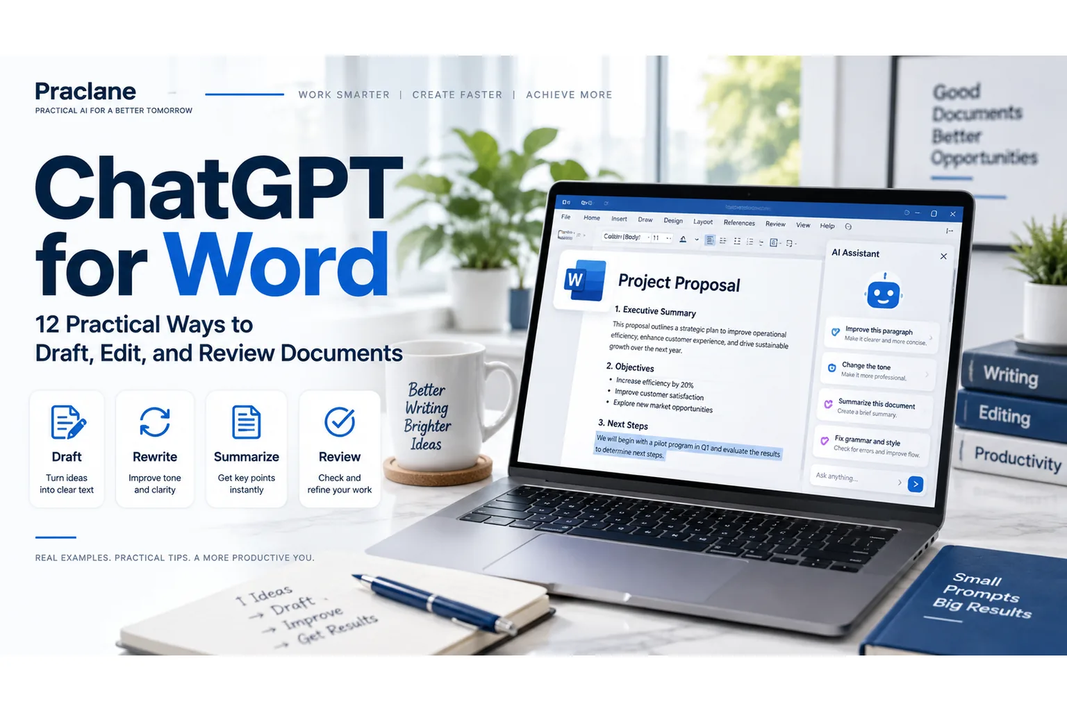 ChatGPT for Word guide with document drafting, rewriting, summarizing, and review workflows