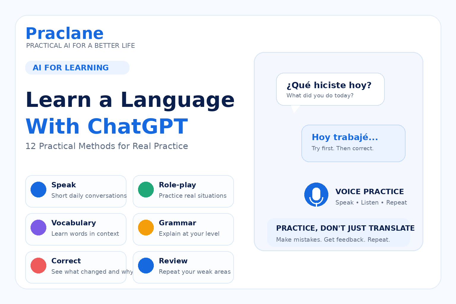 How to learn a language with ChatGPT using conversation, role-play, vocabulary, grammar, voice practice, and review