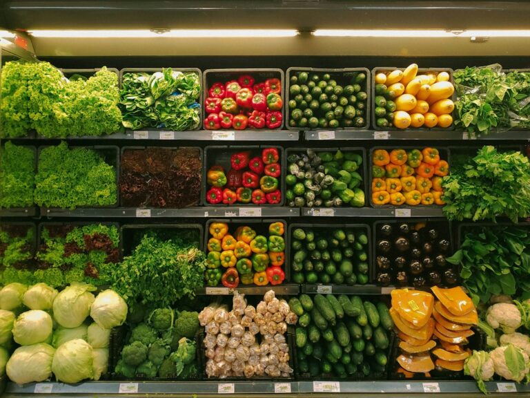 A display of fresh vegetables at a grocery shop