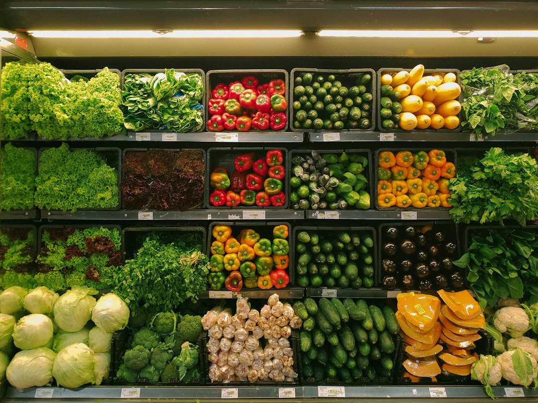 A display of fresh vegetables at a grocery shop
